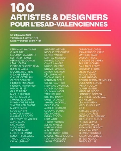 Exposition en soutien à l’ESAD de Valenciennes, 100 artistes et designers ayant traversé, éprouvé, façonné l’ESAD Valenciennes exposent leur travail pour que vive l’école !